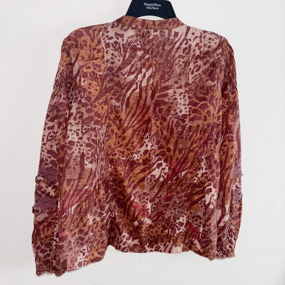 Pilcro Anthropologie Boho Animal Print Lace‎ Accent Button Down Blouse Brown - Picture 7 of 8